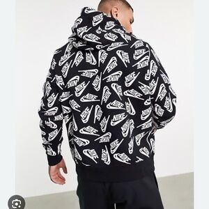 Nike Monochrome Logo Pattern Hoodie Mens Sz: Small black & white